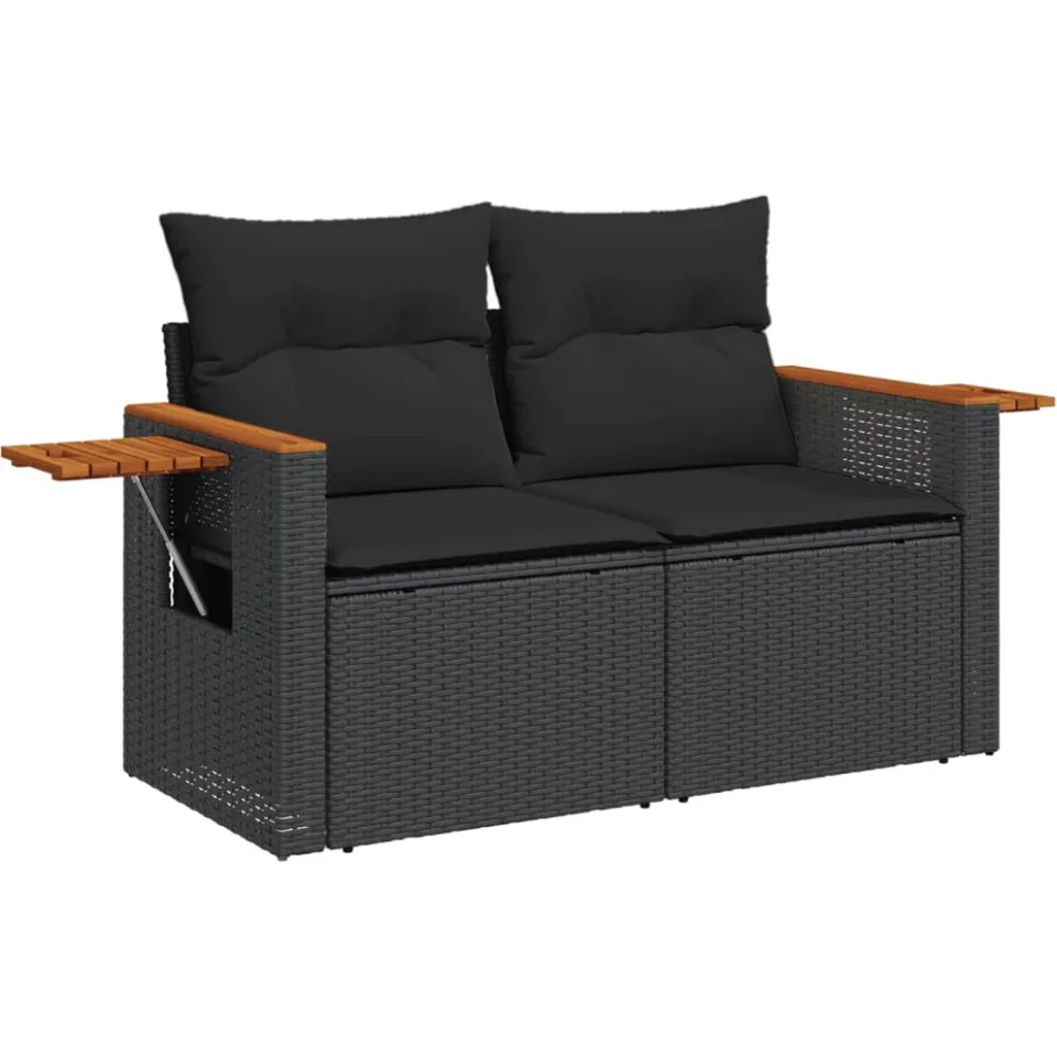 vidaXL 7-delige Loungeset met kussens poly rattan zwart