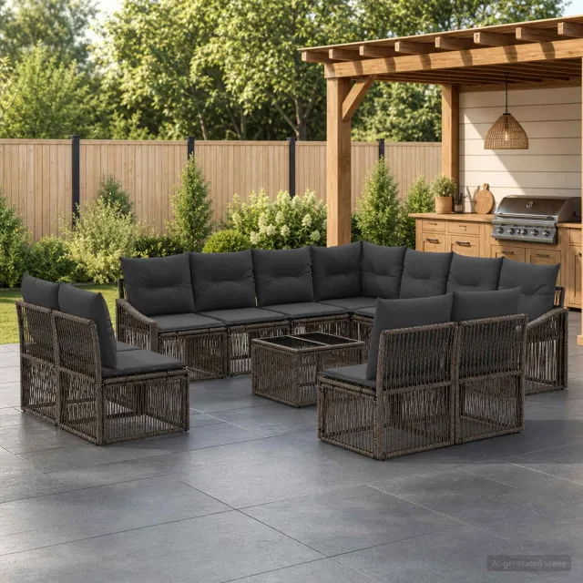 vidaXL Tuinbankenset 12 st 11-zits Grijs poly rattan