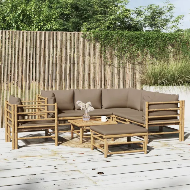 vidaXL 8-delige Loungeset met kussens bamboe taupe, foto 2