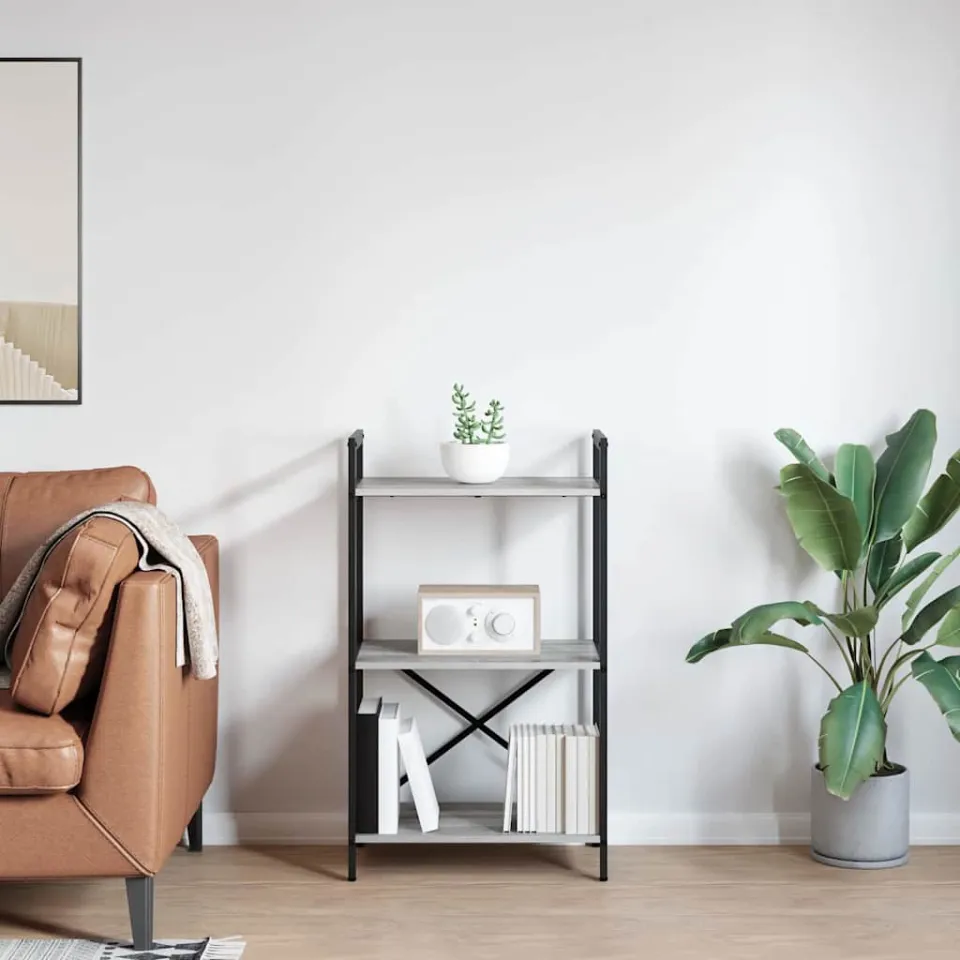 vidaXL Boekenkast 3-laags 56 x 34 x 96 cm Bewerkt hout Grijs Sonoma, foto 4