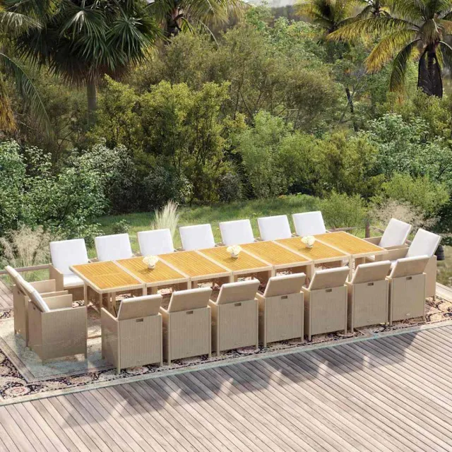 vidaXL 19-delige Tuinset met kussens poly rattan beige, foto 2