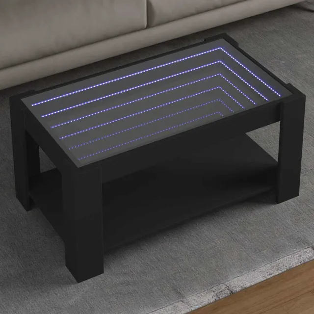vidaXL Salontafel met LED 93x53x45 cm bewerkt hout zwart, foto 2