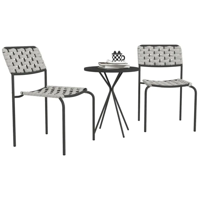 Gutent Loungesets - Balkonset - 3 Delig - 2 Zitplaatsen - 2 Stapelbare Stoelen - 1 Tafel - Polyratan - Incl Kussens - Weerbestendig - Grijs