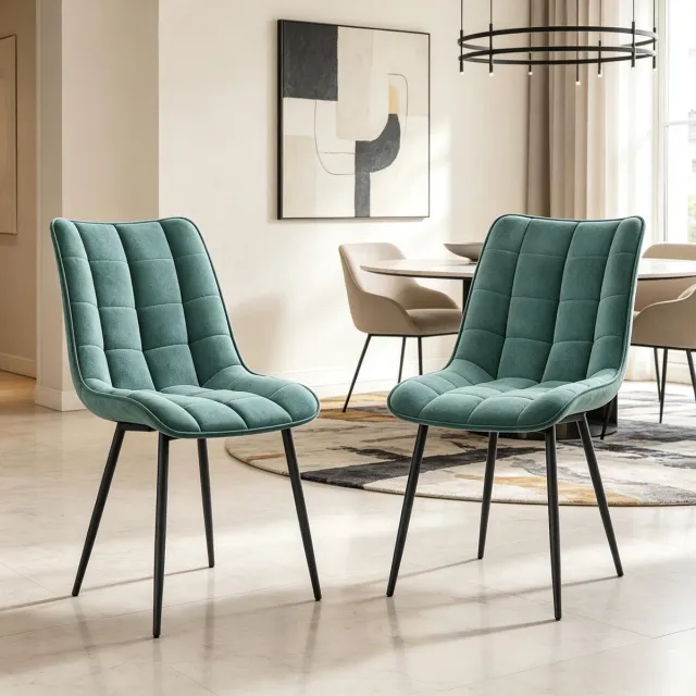 Clruro Eetkamerstoelen - 46x39x85,5 cm - 2 Stuks - Vrijetijdsmodel - Fluweel/Metaal Blauw