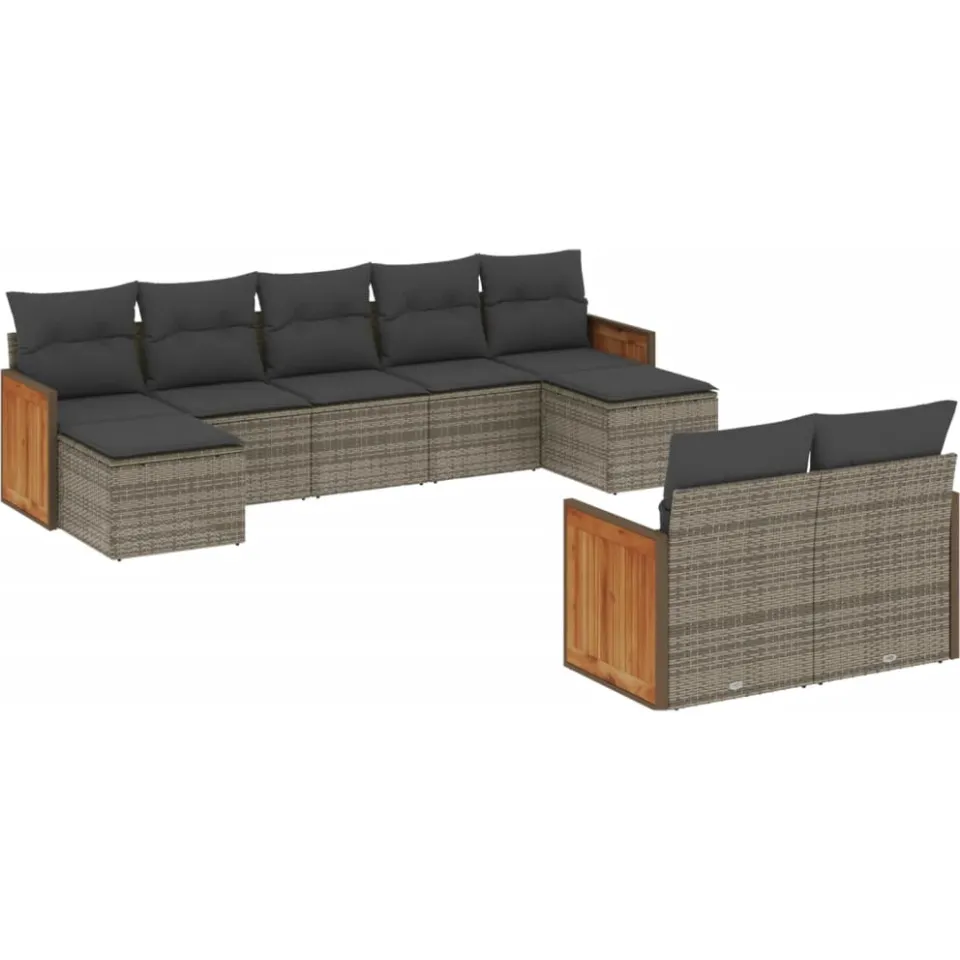 vidaXL 9-delige Loungeset met kussens poly rattan grijs, foto 3
