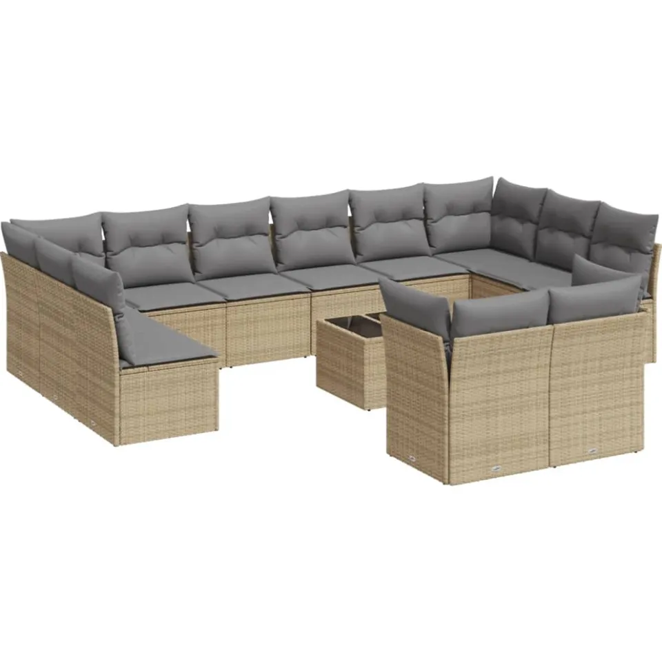 vidaXL 13-delige Loungeset met kussens poly rattan beige