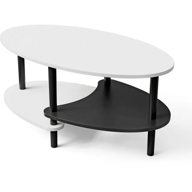 PIPIPOXER Houten Salontafel , Middentafel Ovale ,woonkamertafe, banktafel , Woonkamer Organisatie,Dubbellaags Ontwerp,Zwart-wit（90 x 50 cm）