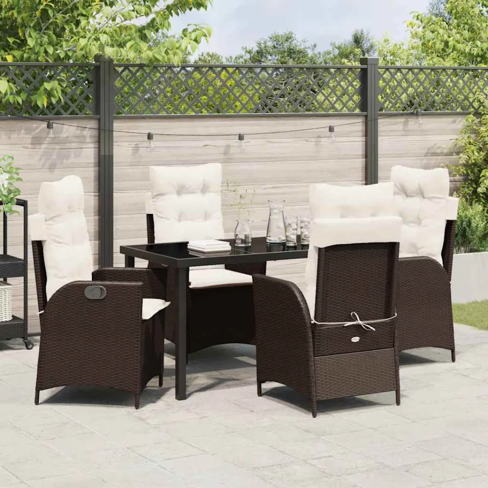 vidaXL Tuin eettafelset 5 st Bruin poly rattan, foto 3