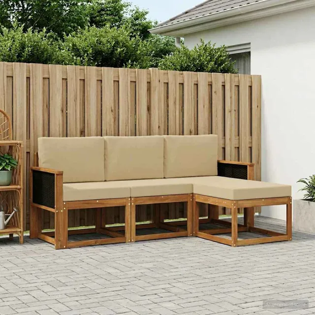 vidaXL Buiten bankenset 4 st 3-zits Natuurlijk en Beige