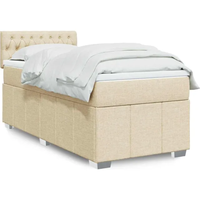 vidaXL Boxspring met matras stof crèmekleurig 100x200 cm