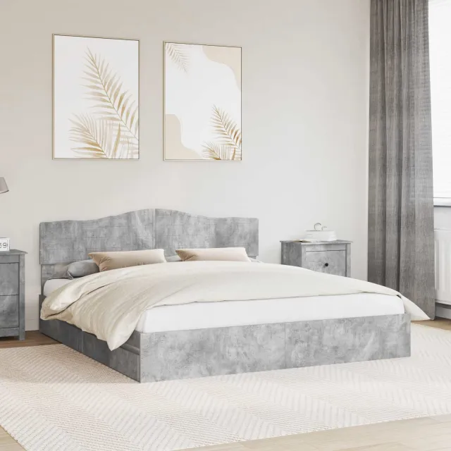 vidaXL Opslag bed met lade Beton Grijs 200 x 200 cm Bewerkt hout