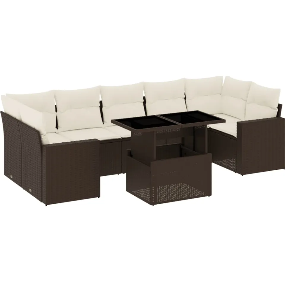 vidaXL 8-delige Loungeset met kussens poly rattan bruin
