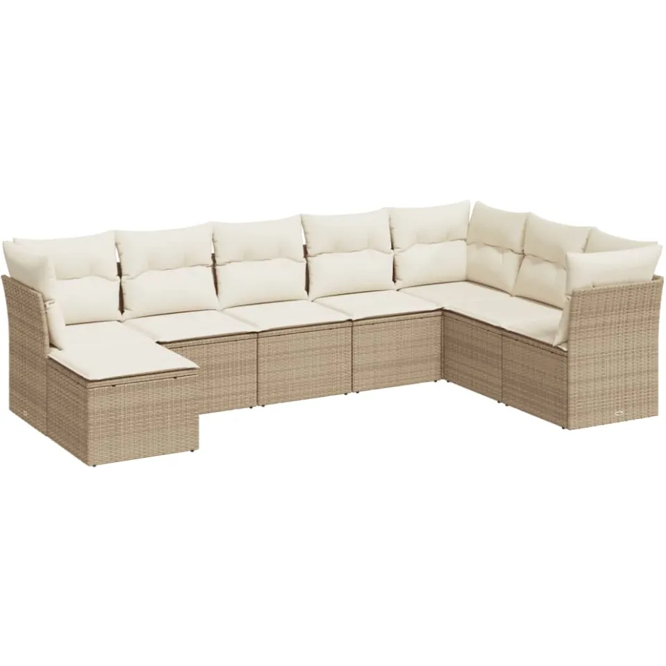 vidaXL 8-delige Loungeset met kussens poly rattan beige, foto 3