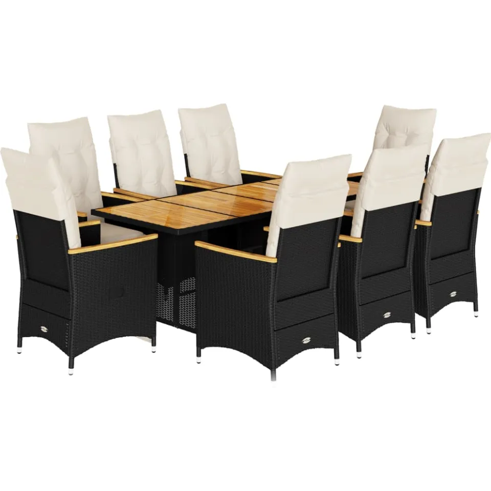 vidaXL 9-delige Bistroset met kussens poly rattan zwart, foto 3