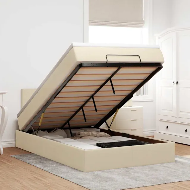 vidaXL Ottoman bed met matras 120x200cm stof crèmekleurig