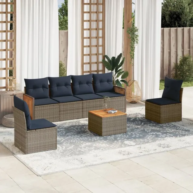 vidaXL 7-delige tuinbankset met kussens, grijs polyrotan, foto 2