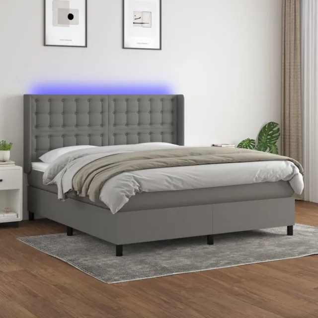 vidaXL Boxspring met matras en LED stof donkergrijs 160x200 cm grijs