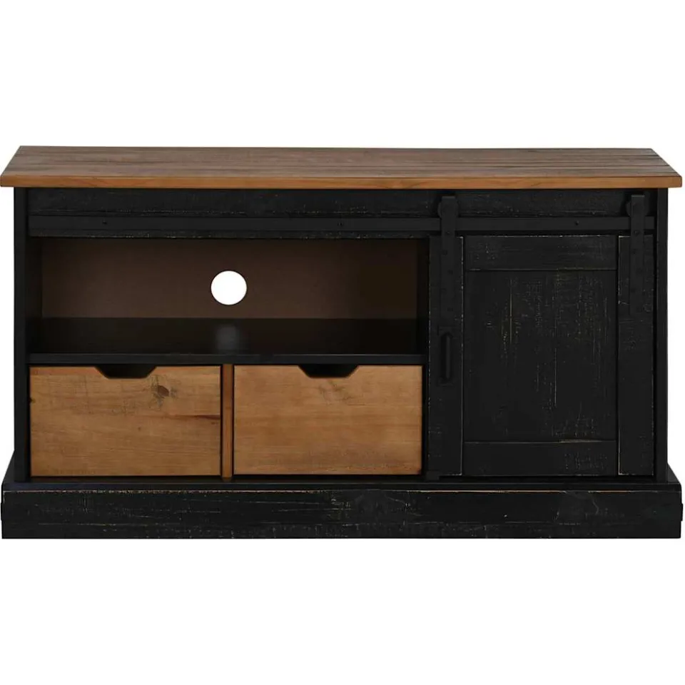 vidaXL Tv-meubel HALDEN met schuifdeur zwart 110x40x60 cm massief hout