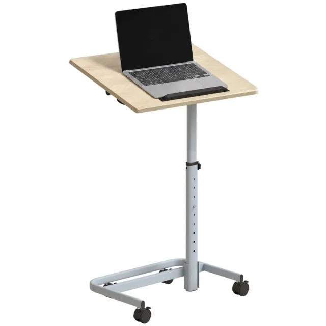 Wclavion bureau Tafel‑salontafel‑verstelbare hoogte‑met 4 wieltjes‑hout en metaal‑60x40x72‑93,5 cm‑eikenkleur Mobiele tafel