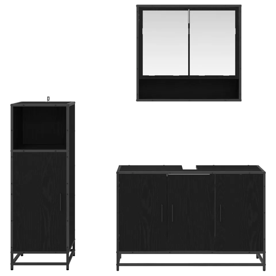 vidaXL Badkamermeubelset 3 st Zwart Eiken 90 x 33 x 60 cm Bewerkt hout, foto 2