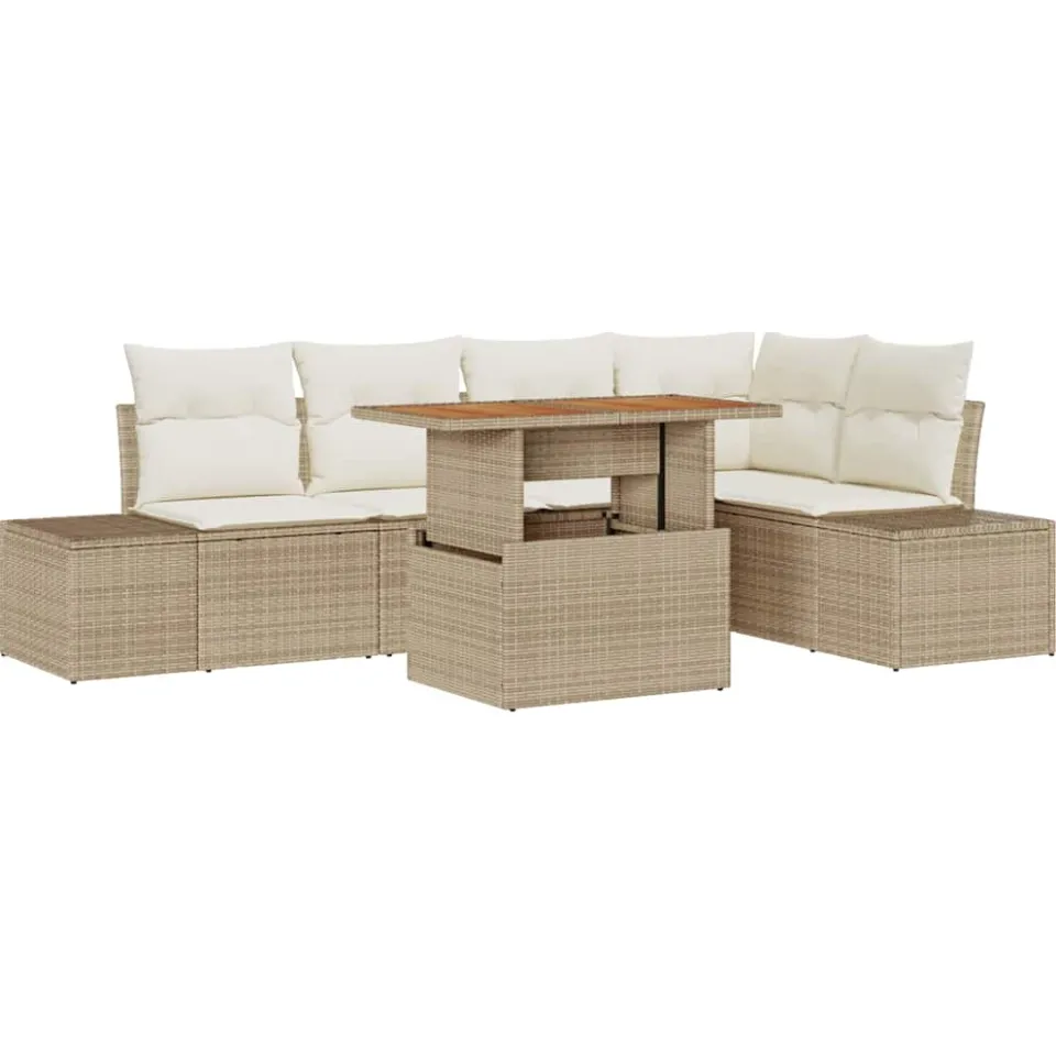 vidaXL Tuin Sofa Set 6 st Beige Poly riet