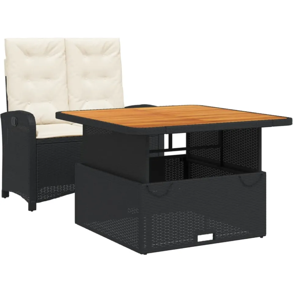 vidaXL 2-delige Tuinset met kussens poly rattan zwart, foto 3