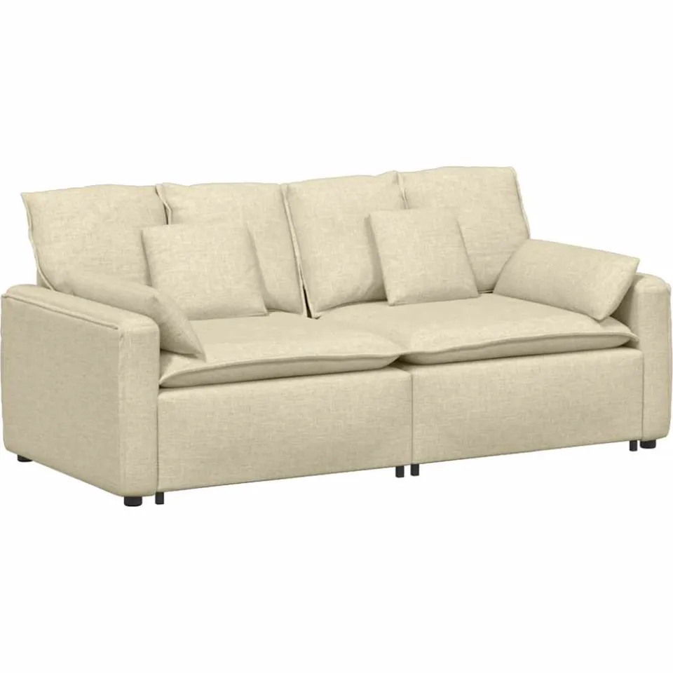 vidaXL Modulaire bank met kussens crèmekleurig, foto 3