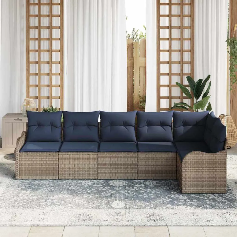 vidaXL Tuin Sofa Set 6 st 6-zits Grijs poly rattan, foto 3