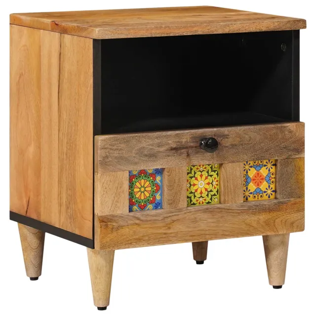 vidaXL Nachtkastje met lade Naturel 40 x 33 x 46 cm Massief Mango Hout Bruin