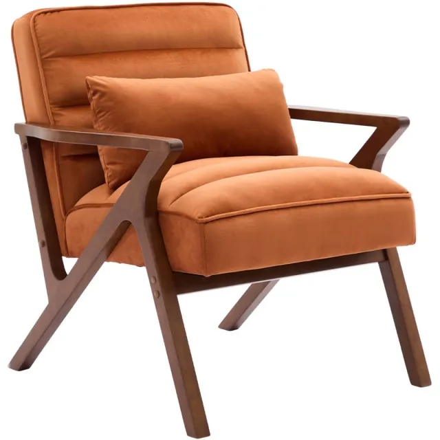 sweeek Scandinavische fauteuil van hout en fluweel - antoine Terracotta