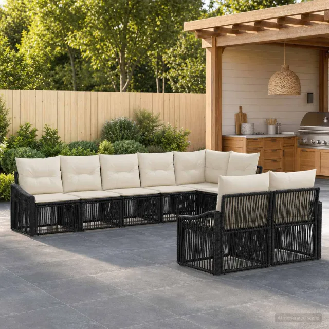 vidaXL Tuinbankenset 8 st 8-zits Zwart poly rattan, foto 2