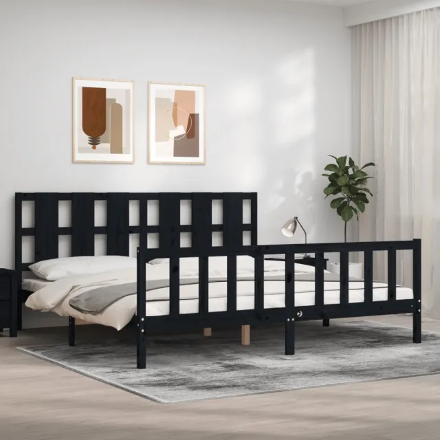 vidaXL Bedframe met hoofdbord massief hout zwart 200x200 cm