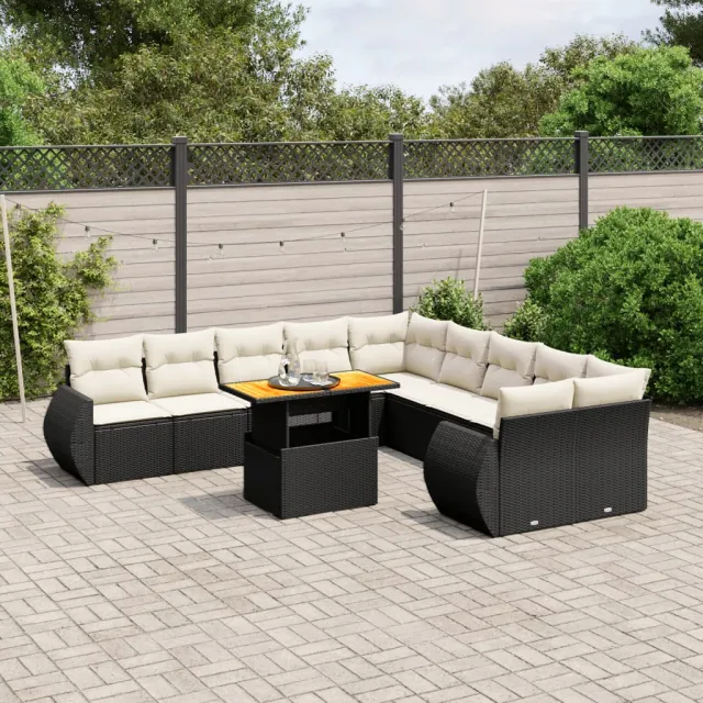 vidaXL 11-delige Loungeset met kussens poly rattan zwart, foto 2