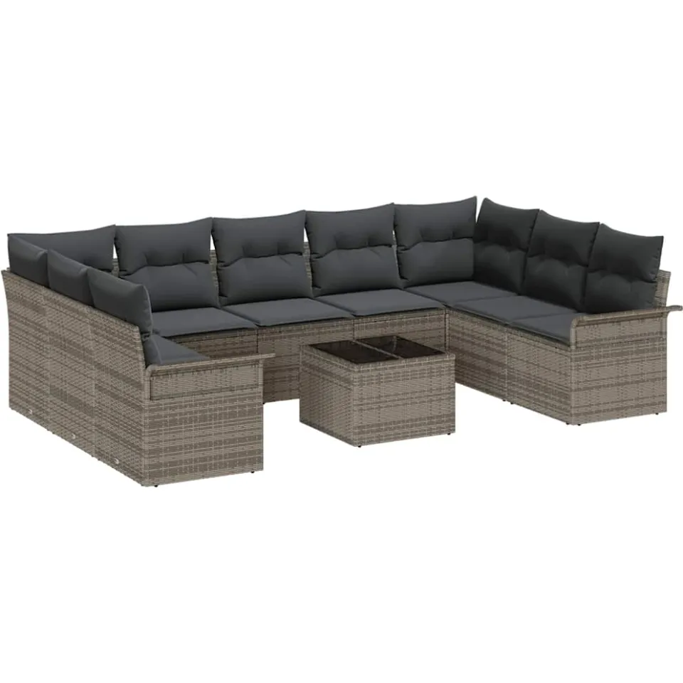 vidaXL Tuinbankenset 10 st Grijs poly rattan