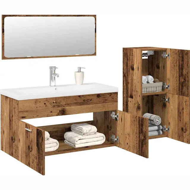 vidaXL 4-delige Badkamermeubelset bewerkt hout oud houtkleurig Bruin