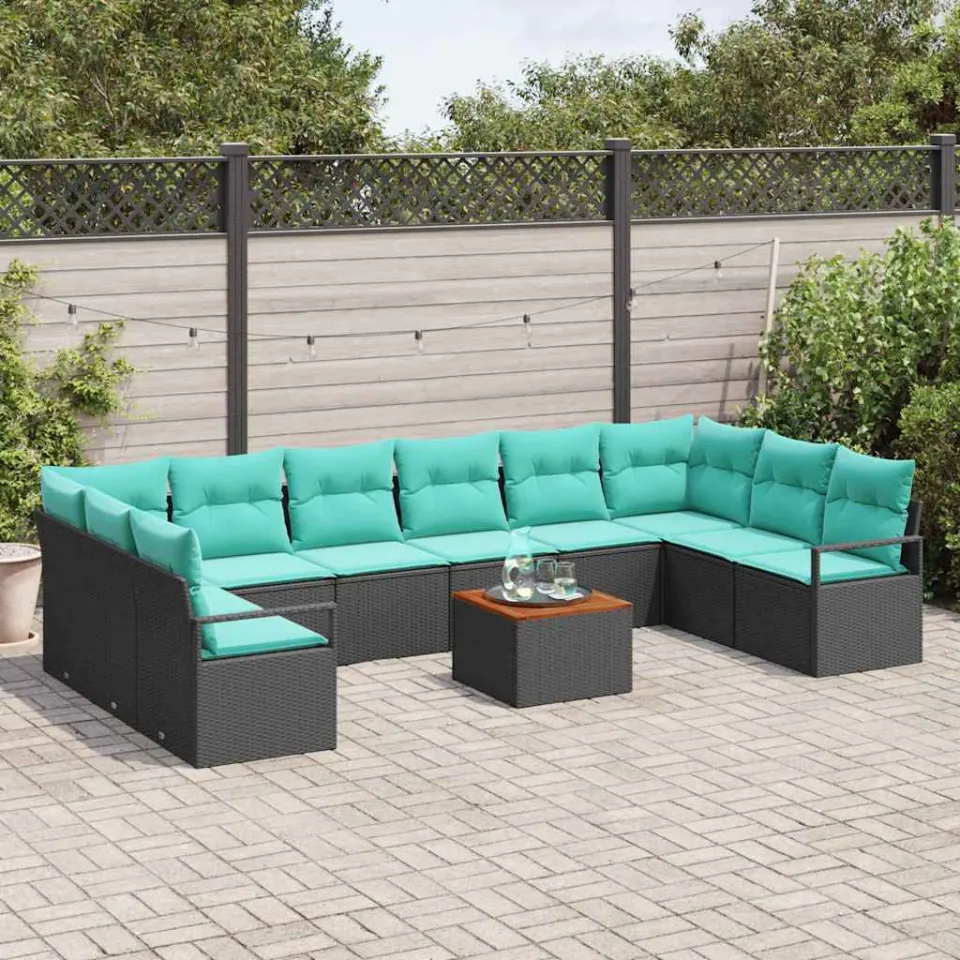 vidaXL Tuinbankenset 11 st Zwart poly rattan, foto 3