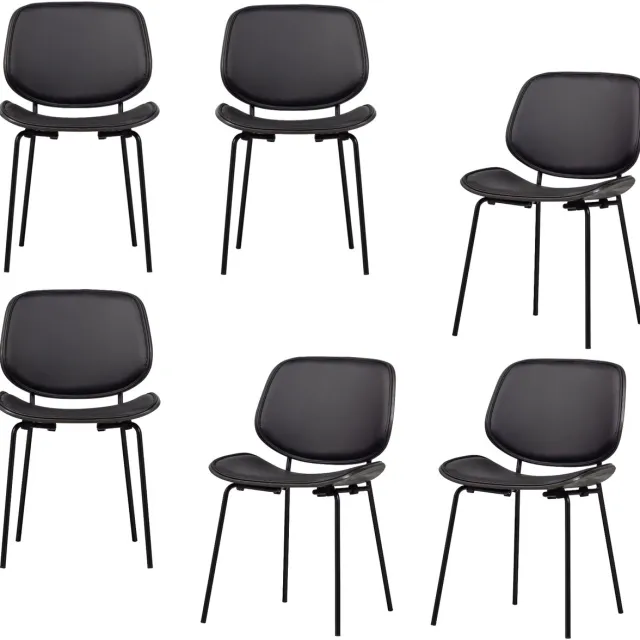 WOOOD vtwonen Classic Eetkamerstoelen - Hout - Zwart/Walnoot - Set van 6
