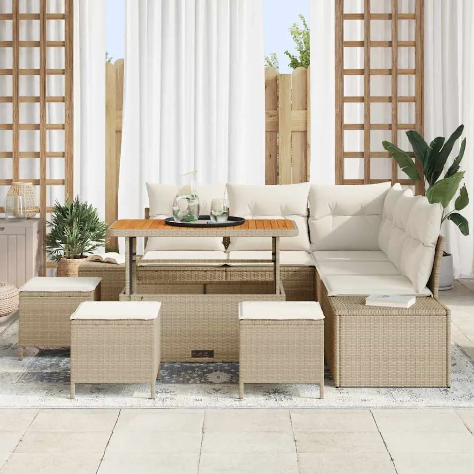 vidaXL Tuinbankenset 9 st Beige Poly riet, foto 2