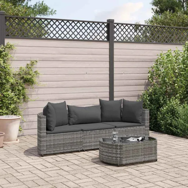 vidaXL 4-delige Loungeset met kussens poly rattan grijs, foto 2