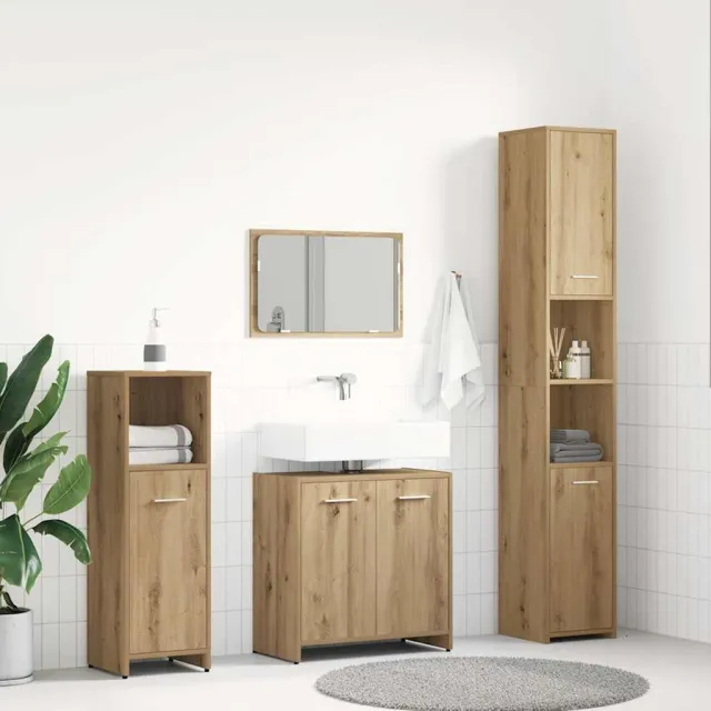vidaXL 4-delige Badkamermeubelset bewerkt hout artisanaal eikenkleur, foto 2