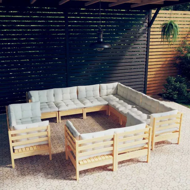 vidaXL 11-delige Loungeset met crèmekleurige kussens grenenhout, foto 2