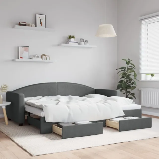 vidaXL Slaapbank onderschuifbed en lades 80x200 cm stof donkergrijs grijs