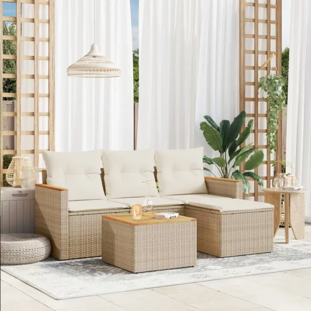 vidaXL 5-delige Loungeset met kussens poly rattan beige, foto 2