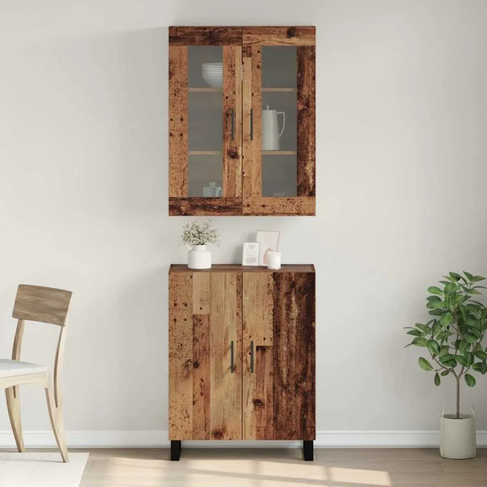 vidaXL Hoge kast 2 st Oud hout 69,5 x 34 x 180 cm Bewerkt hout bruin, foto 3