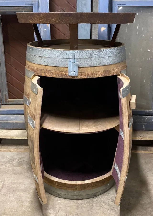 BarrelAtelier Statafel - kast Wijn "Brandy" / Wijnkast / Wijnvat / Bartafel / Eikenhout Houtkleur vergrijsd