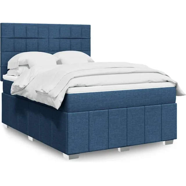vidaXL Boxspring met matras stof blauw 140x190 cm