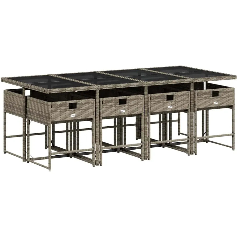 vidaXL 9-delige Tuinset met kussens poly rattan grijs, foto 4