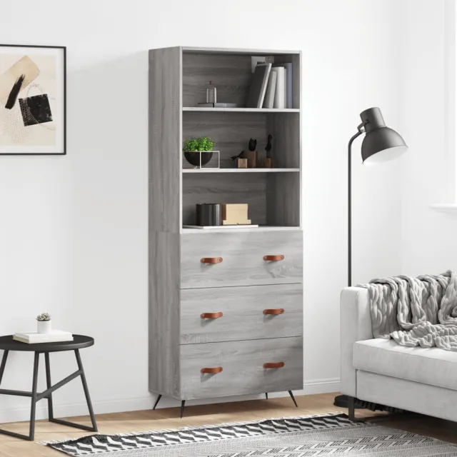 vidaXL Hoge kast 69,5x34x180 cm bewerkt hout grijs sonoma eikenkleurig