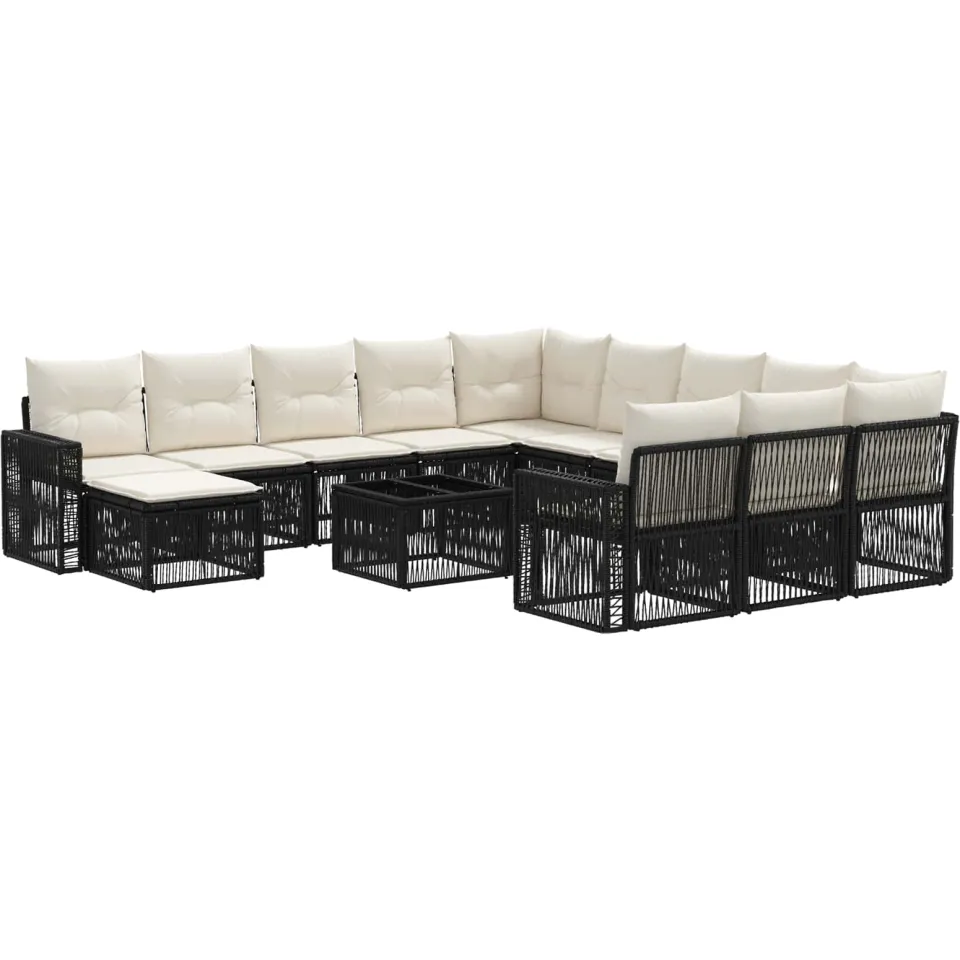 vidaXL Tuinbankenset 13 st 12-zits Zwart en Cream Wit poly rattan, foto 3