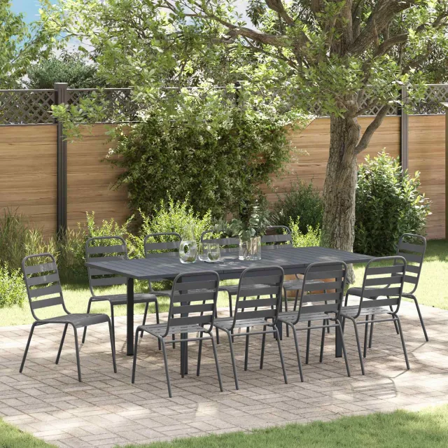 vidaXL Tuin eettafelset 11 st Antraciet Poedercoating staal, foto 2